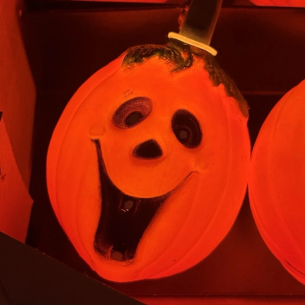 Vintage Jack o lantern Blow Mold String Lights 10‎ Orange Halloween Happy Face